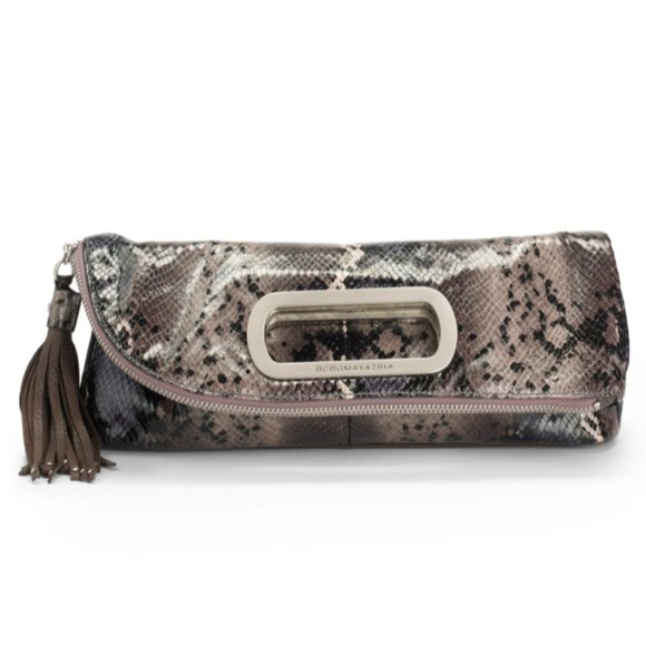 NWOT BCBGMaxAzria Foldover Snakeskin Print Clutch - Picture 1 of 9